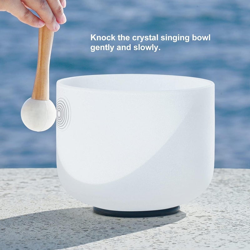 CVNC 432Hz 8 Inch D Note Navel Chakra Frosted Quartz Crystal Singing Bowl with Mallet and O-ring for Sound Healing Meditation - Image 5